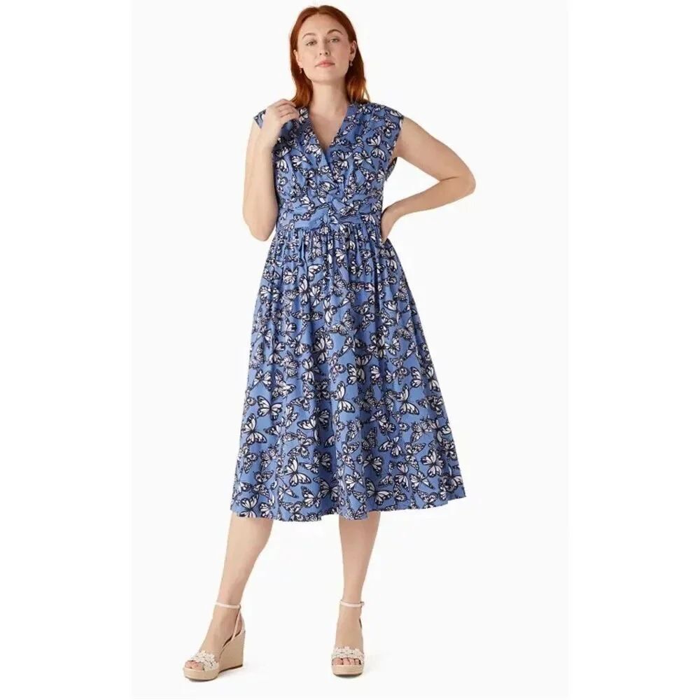 Kate Spade Butterfly Fairy Blue Midi Dress Size $399